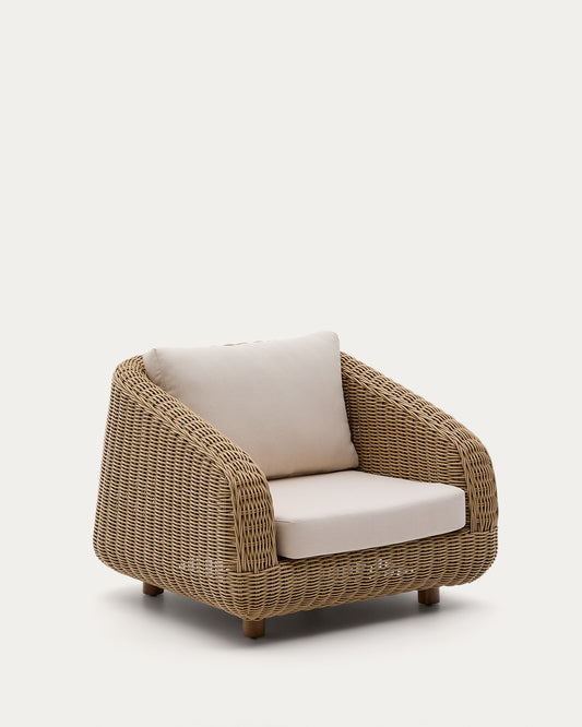 Fauteuil Meria en rotin synthétique et pieds en bois d’acacia FSC 100 %