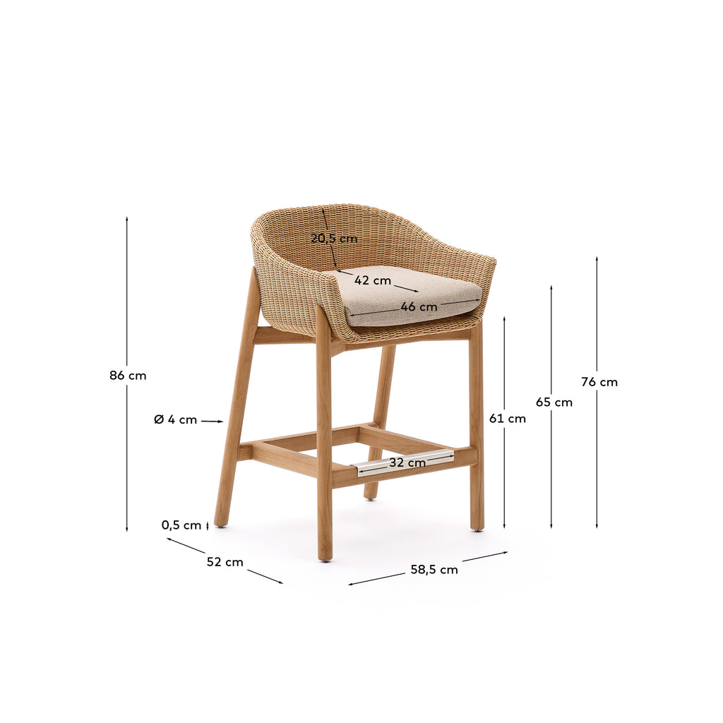 Tabouret Galea en bois de teck et rotin synthétique 65 cm FSC 100 %