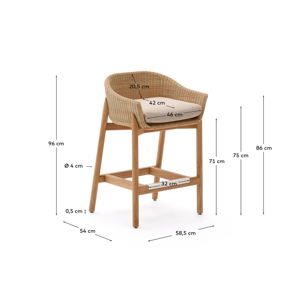 Tabouret Galea en bois de teck et rotin synthétique 75 cm FSC 100 %