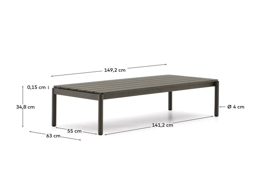 Table basse Sorells en aluminium vert 63 x 144,6 cm