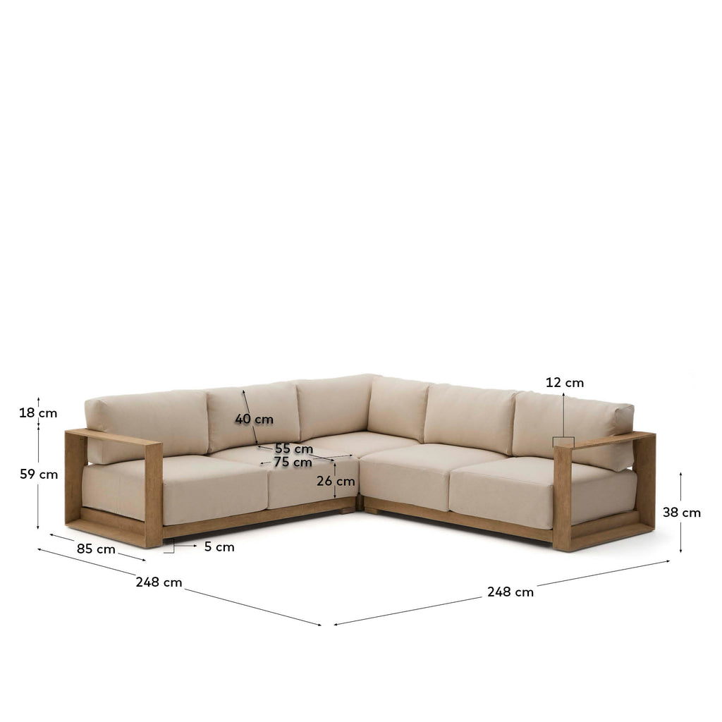 Canapé d’angle 5 places Ambra en bois d’acacia avec finition claire 248 cm FSC 100%