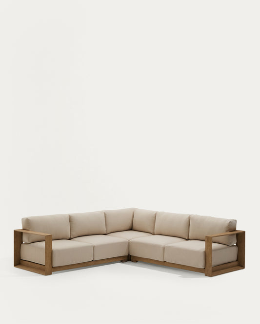 Canapé d’angle 5 places Ambra en bois d’acacia avec finition claire 248 cm FSC 100%