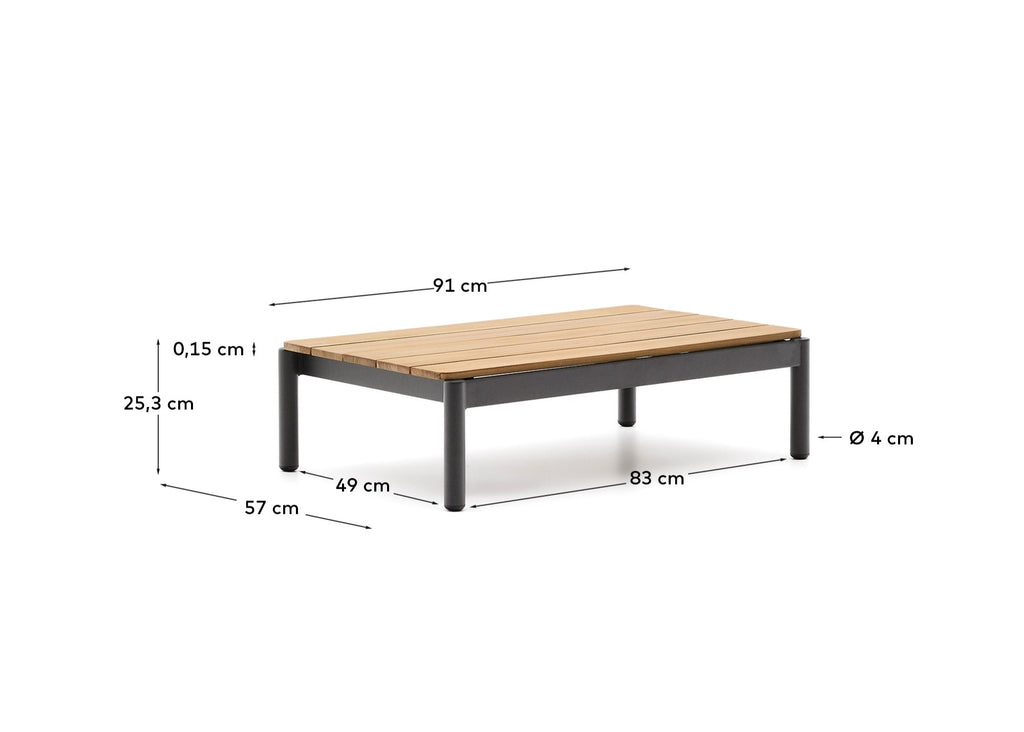 Table basse Sorells en aluminium gris et bois de teck 52,4 x 91 cm FSC 100%
