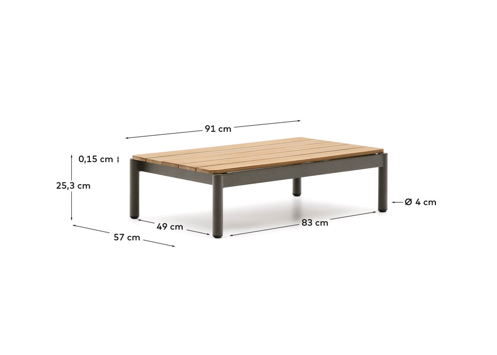 Table basse Sorells en aluminium vert et bois de teck 52,4 x 91 cm FSC 100%