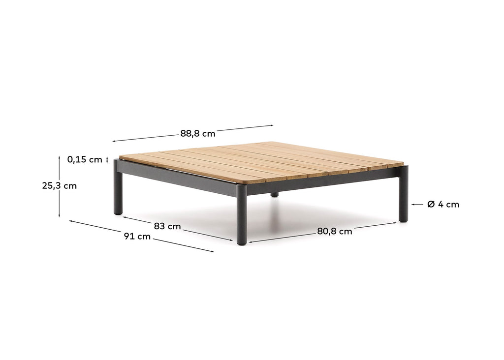 Table basse Sorells en aluminium gris et bois de teck 89 x 91 cm FSC 100%