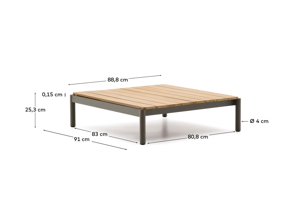 Table basse Sorells en aluminium vert et bois de teck 89 x 91 cm FSC 100%