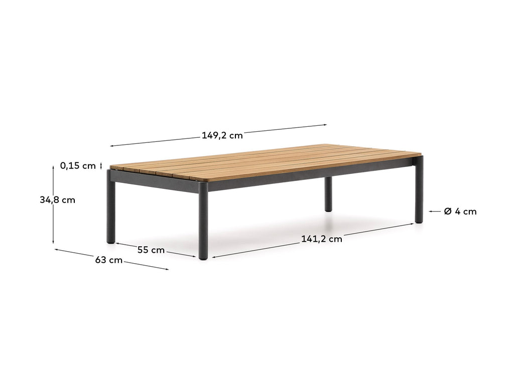 Table basse Sorells en aluminium gris et bois de teck 63 x 144,6 cm FSC 100%