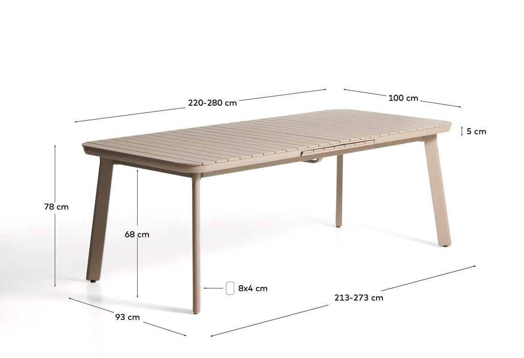 Table extensible d’extérieur Izola en aluminium avec finition taupe 220 (280) x 100 cm