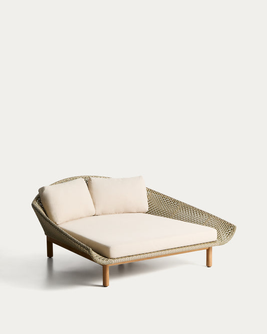 Bain de soleil double Olbia en rotin synthétique et bois de teck FSC 100 %