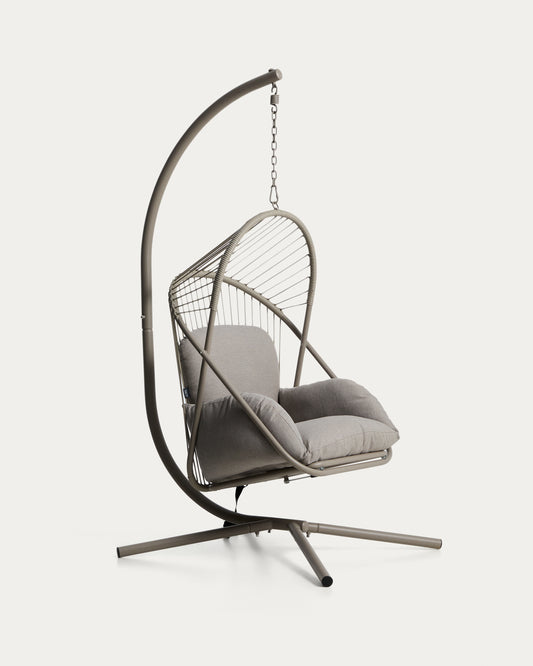 Fauteuil suspendu Livadi en acier et corde taupe