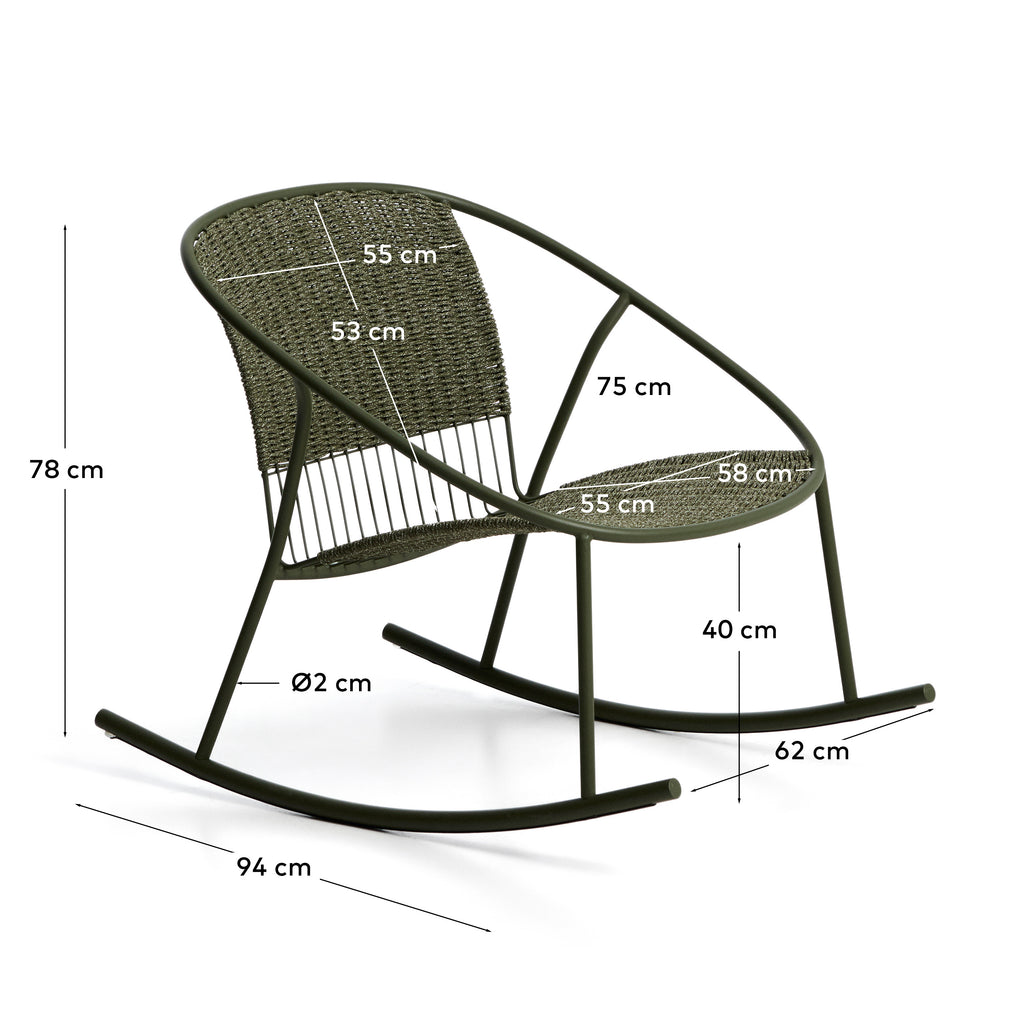 Fauteuil à bascule Atrani en acier galvanisé et corde verte