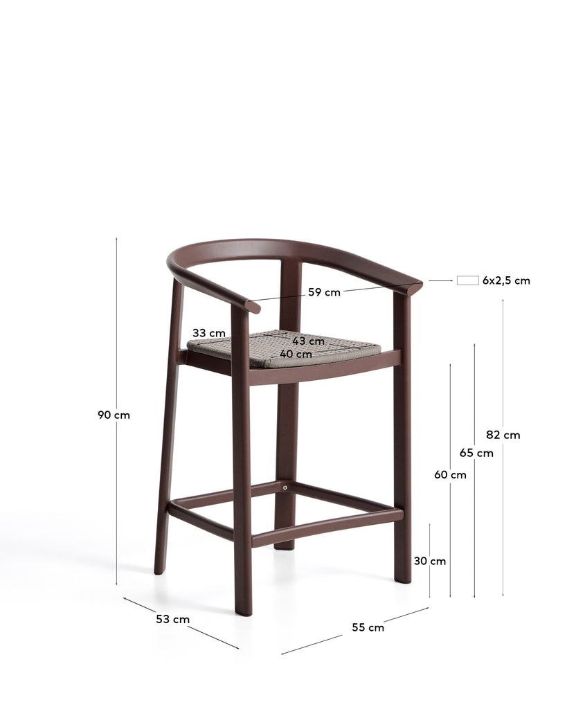 Tabouret Erice en aluminium et corde marron 65 cm