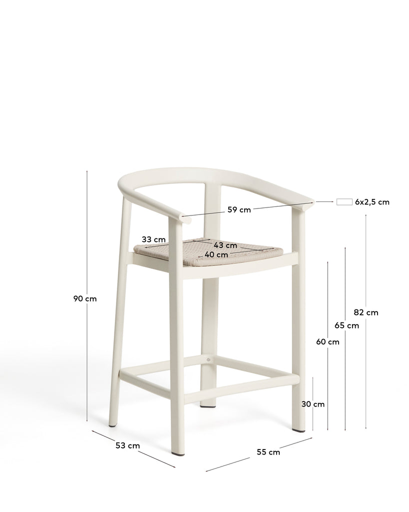 Tabouret Erice en aluminium et corde écrue 65 cm
