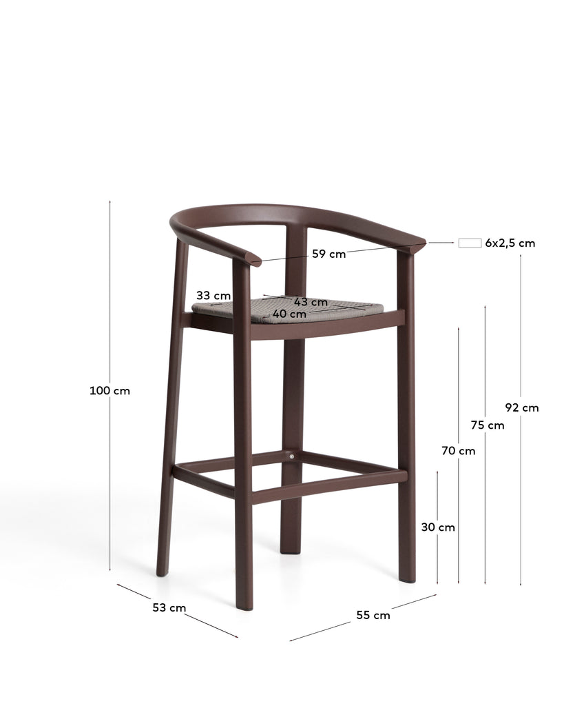 Tabouret Erice en aluminium et corde marron 75 cm