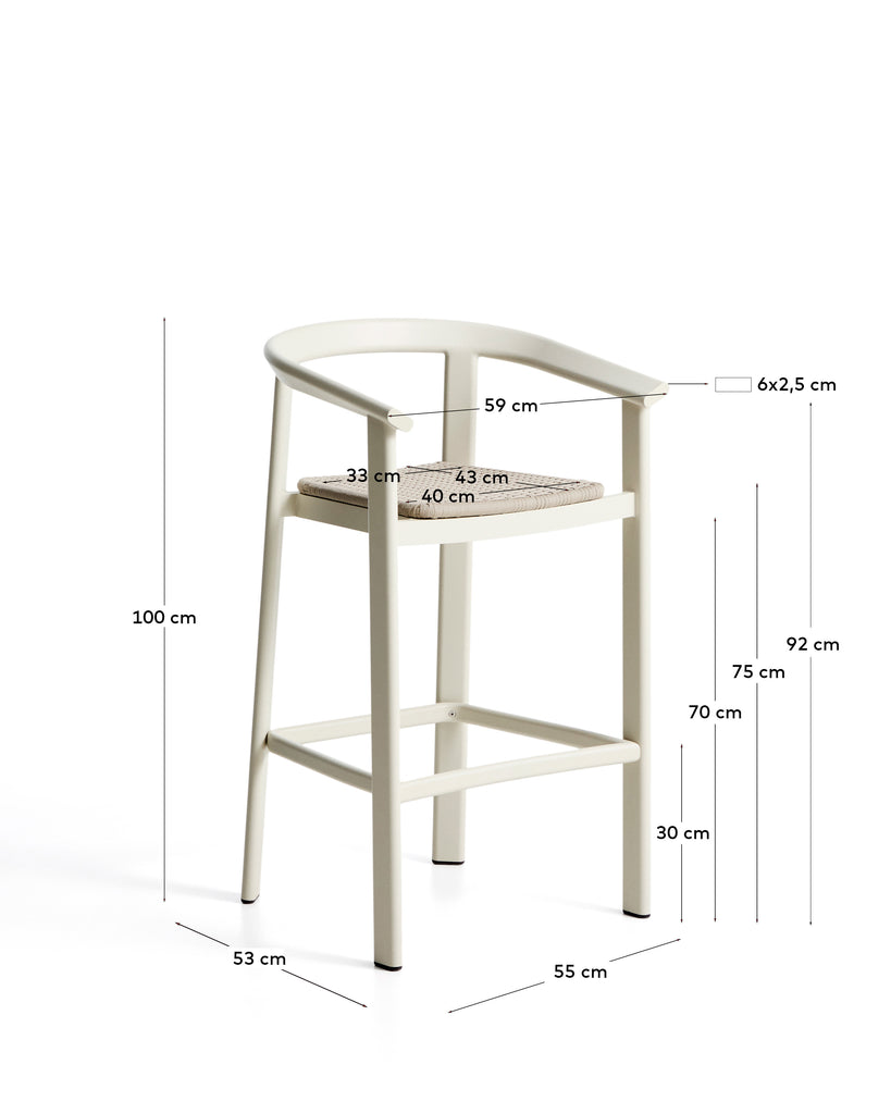 Tabouret Erice en aluminium et corde écrue 75 cm