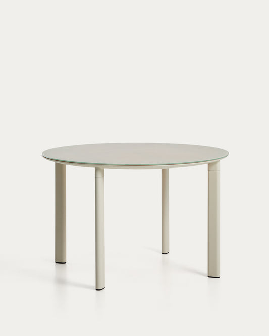 Erice round table in aluminium and ecru tempered glass Ø120 cm