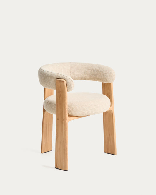 Chaise d’extérieur Granite 3 pieds beige avec pieds en bois de teck massif finition ton naturel FSC 100 %