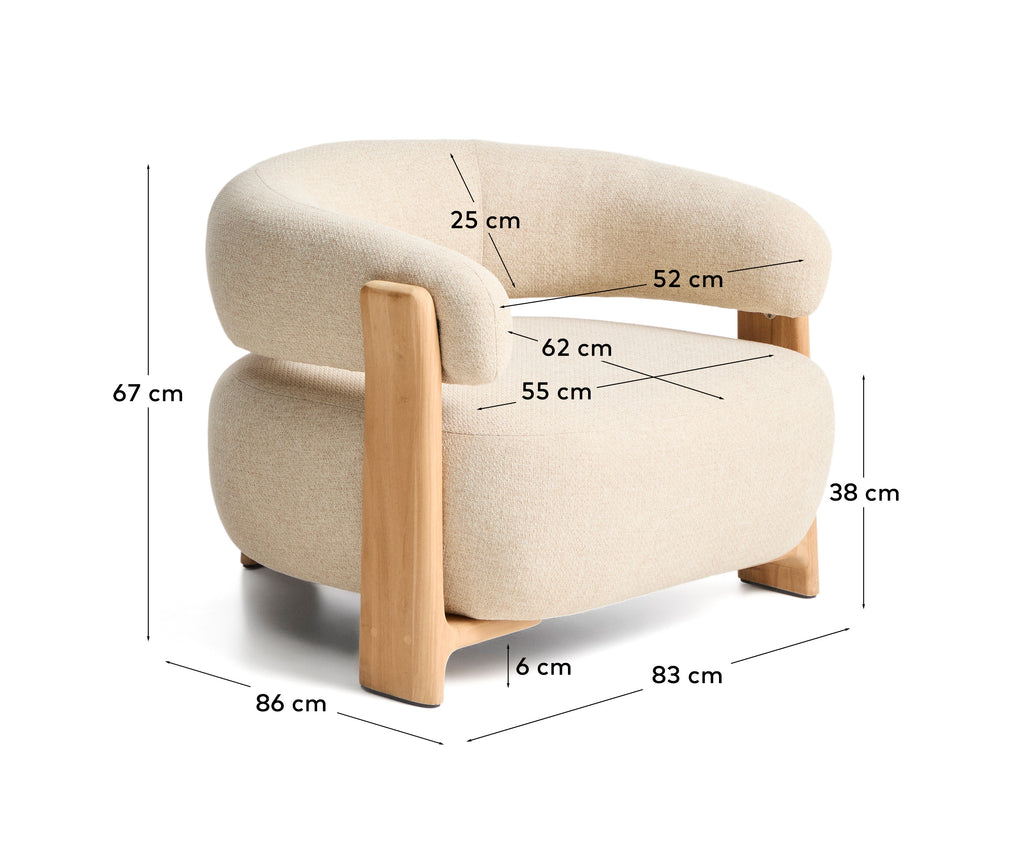 Fauteuil d’extérieur Granite beige avec pieds en bois de teck finition ton naturel FSC 100 %