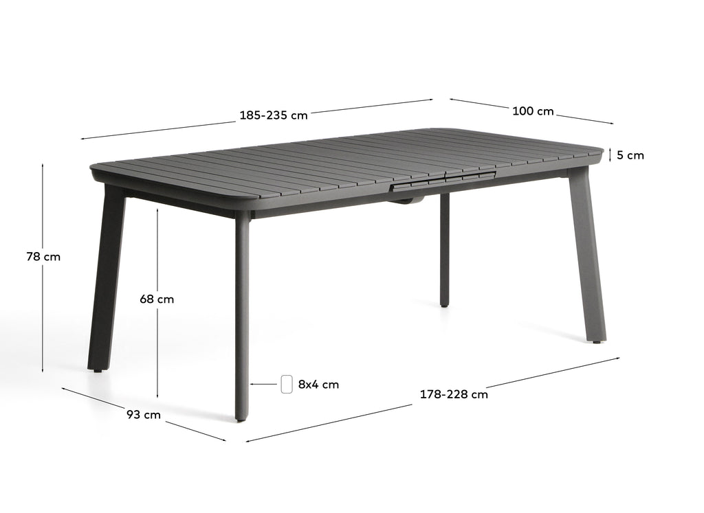 Table extensible d’extérieur Izola en aluminium avec finition graphite 185 (235) x 100 cm