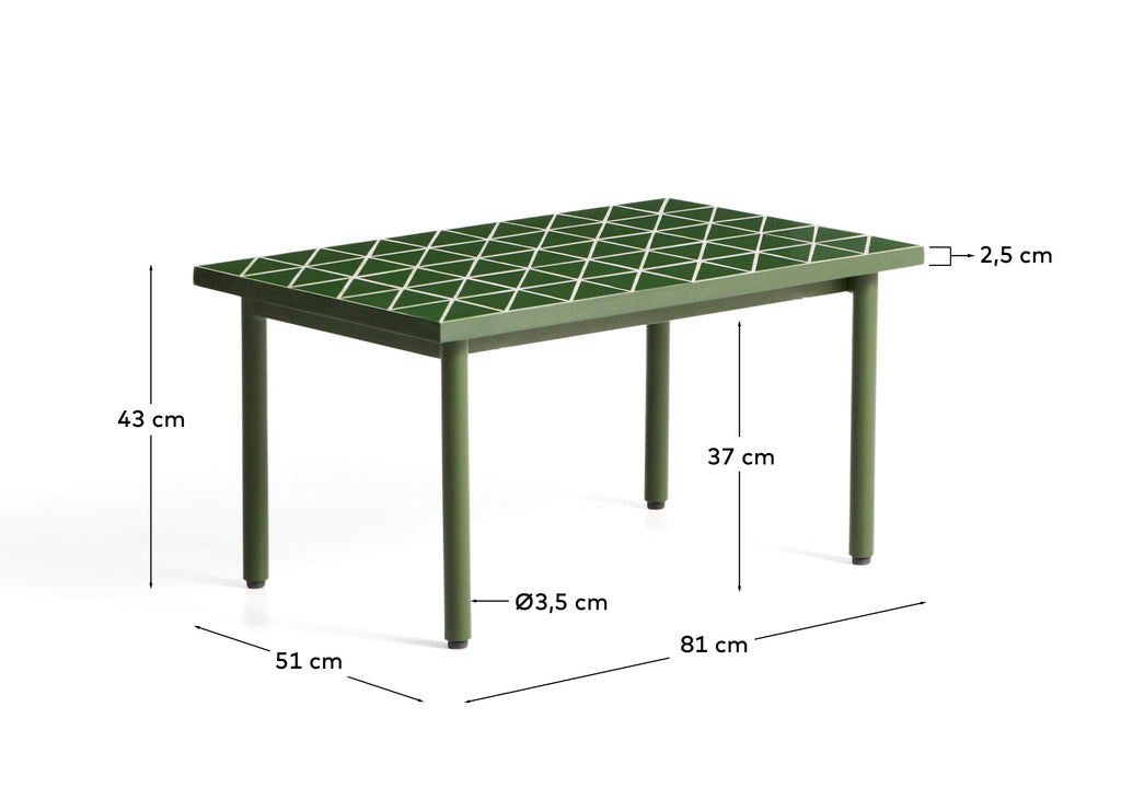 Table auxiliaire Maurina en acier galvanisé vert et céramique verte 81 x 51 cm