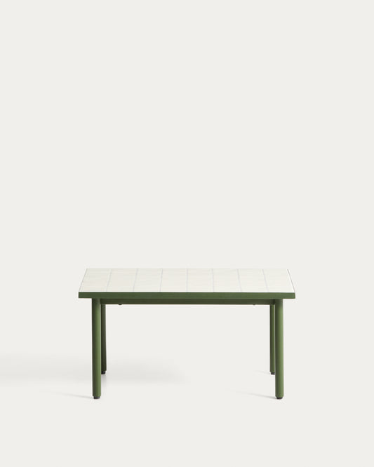 Table auxiliaire Maurina en acier galvanisé vert et céramique écrue 81 x 51 cm