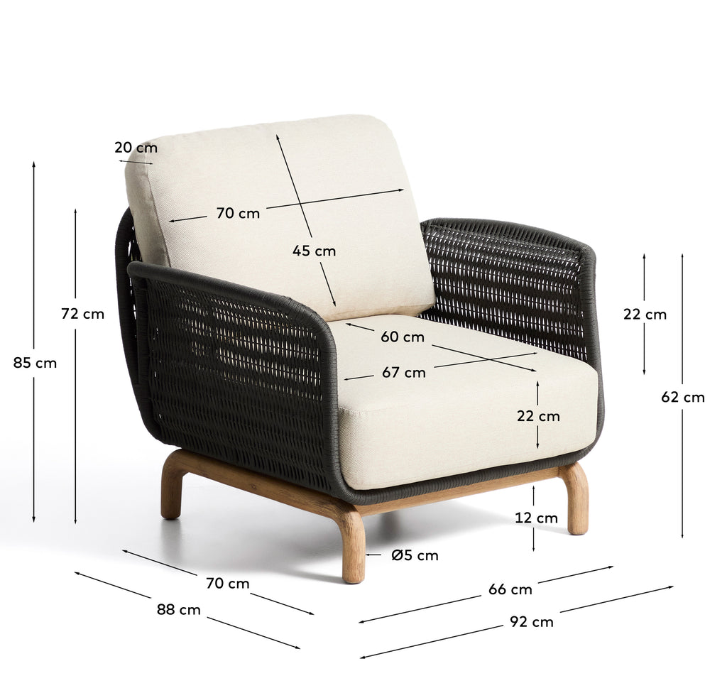 Fauteuil Alipa en bois d’acacia et corde gris foncé FSC 100 %