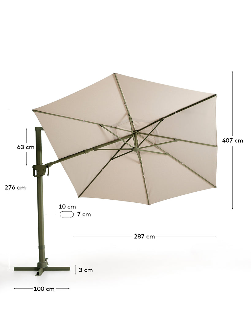 Parasol déporté Noli beige avec armature en aluminium vert 300 x 420 cm