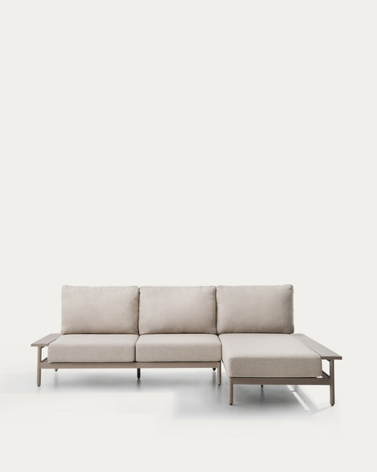 Canapé Vathi 3 places en aluminium avec chaise longue droite taupe 250 x 159 cm