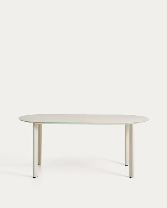 Table ovale Erice en aluminium et verre trempé écru 180 x 90 cm