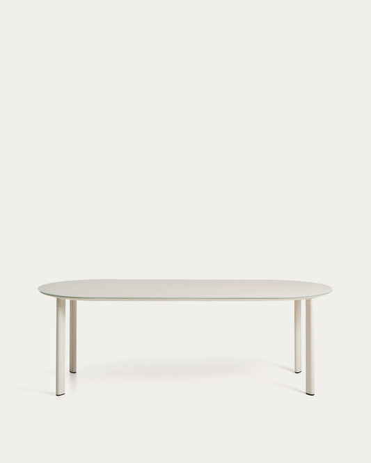 Table ovale Erice en aluminium et verre trempé écru 230 x 100 cm