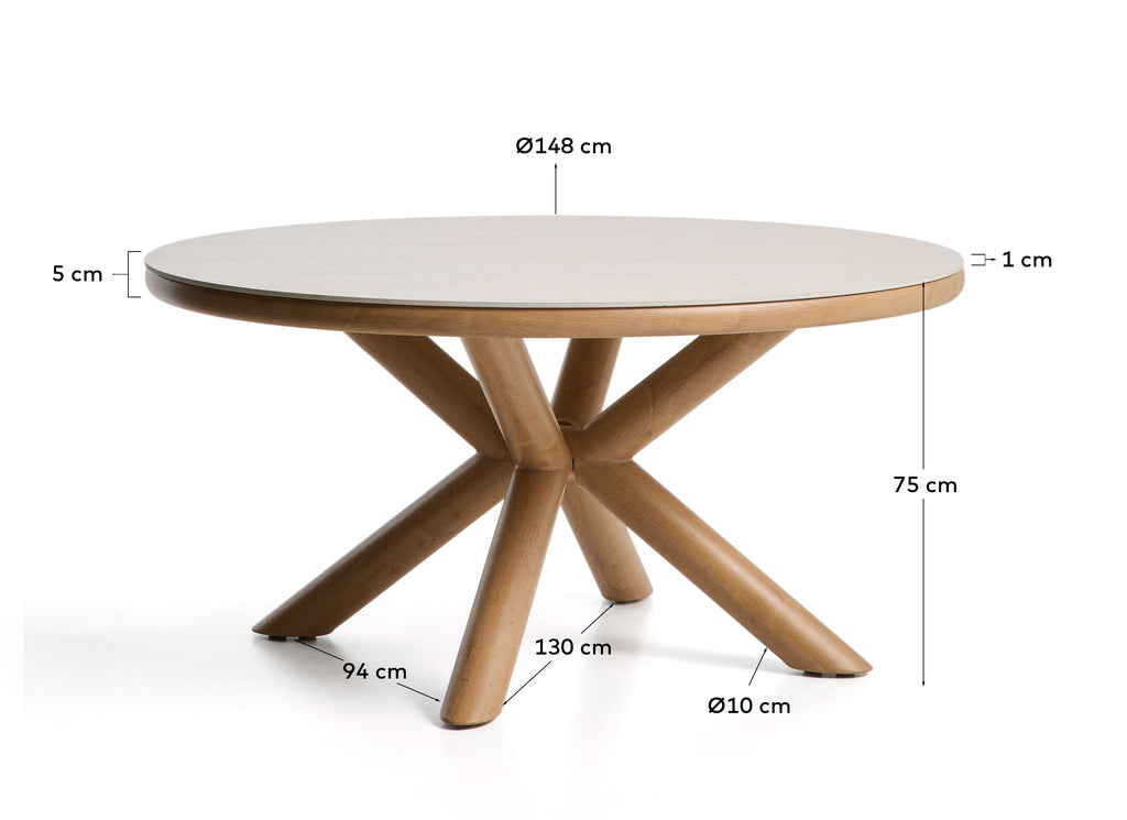Table d’extérieur Mirtia en aluminium effet bois et pierre frittée écrue Ø 148 cm