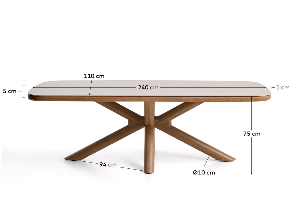 Table d’extérieur Mirtia en aluminium effet bois et pierre frittée écrue 240 x 110 cm