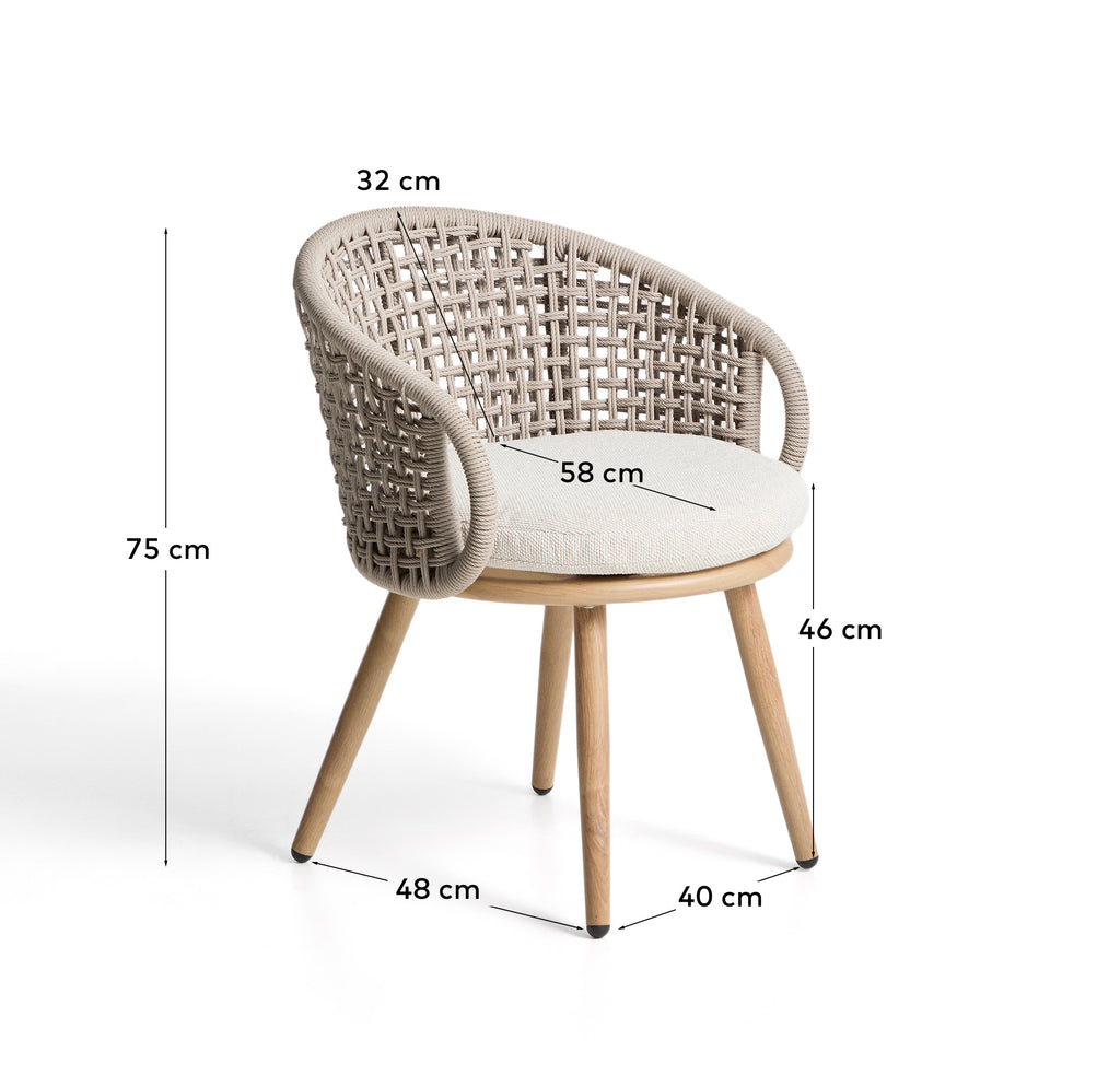 Chaise d’extérieur Lidario en aluminium effet bois et corde synthétique taupe