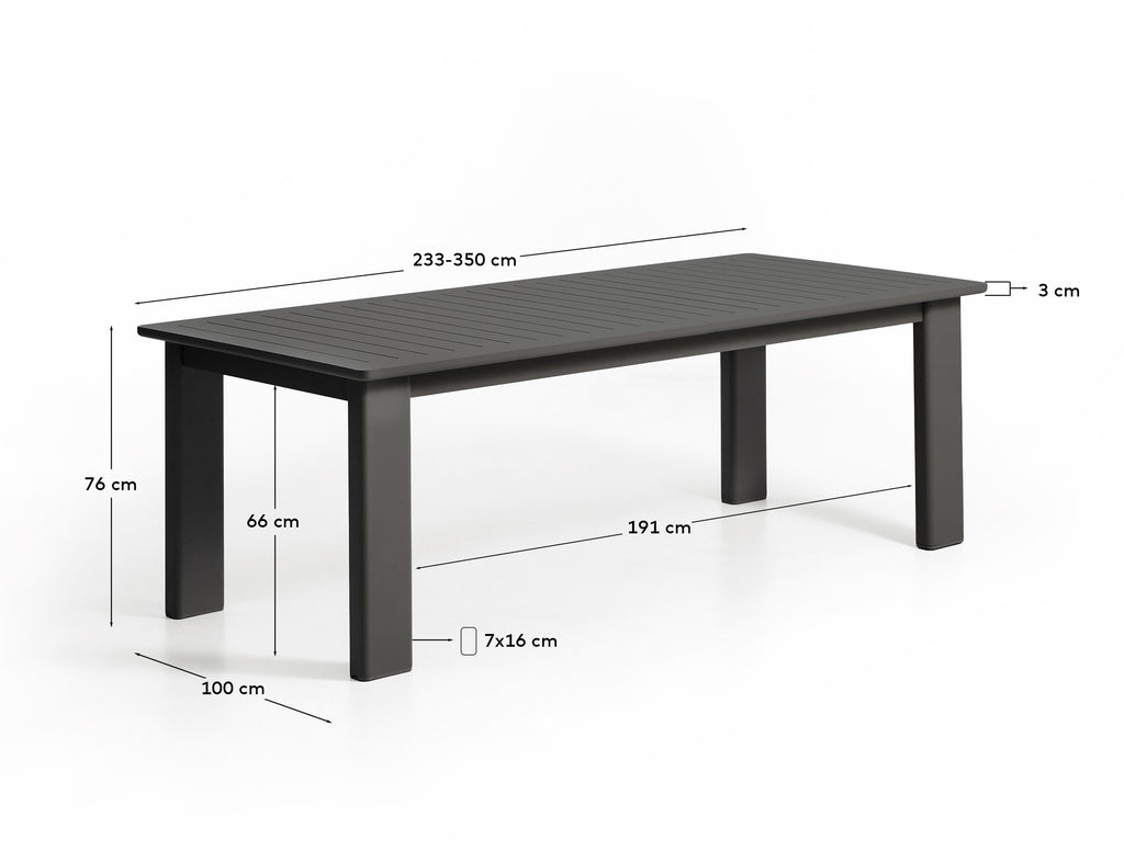 Table extensible Livorno en aluminium graphite 233(350) x 100 cm