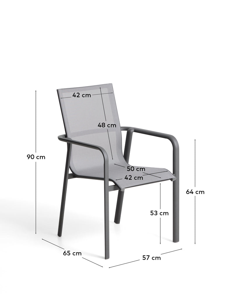 Chaise empilable d’extérieur Canea en textilène gris et aluminium graphite