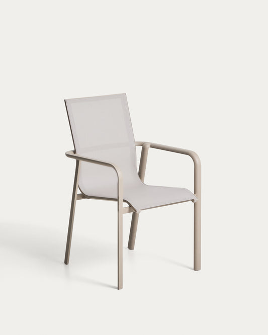 Chaise empilable d’extérieur Canea en textilène beige et aluminium taupe