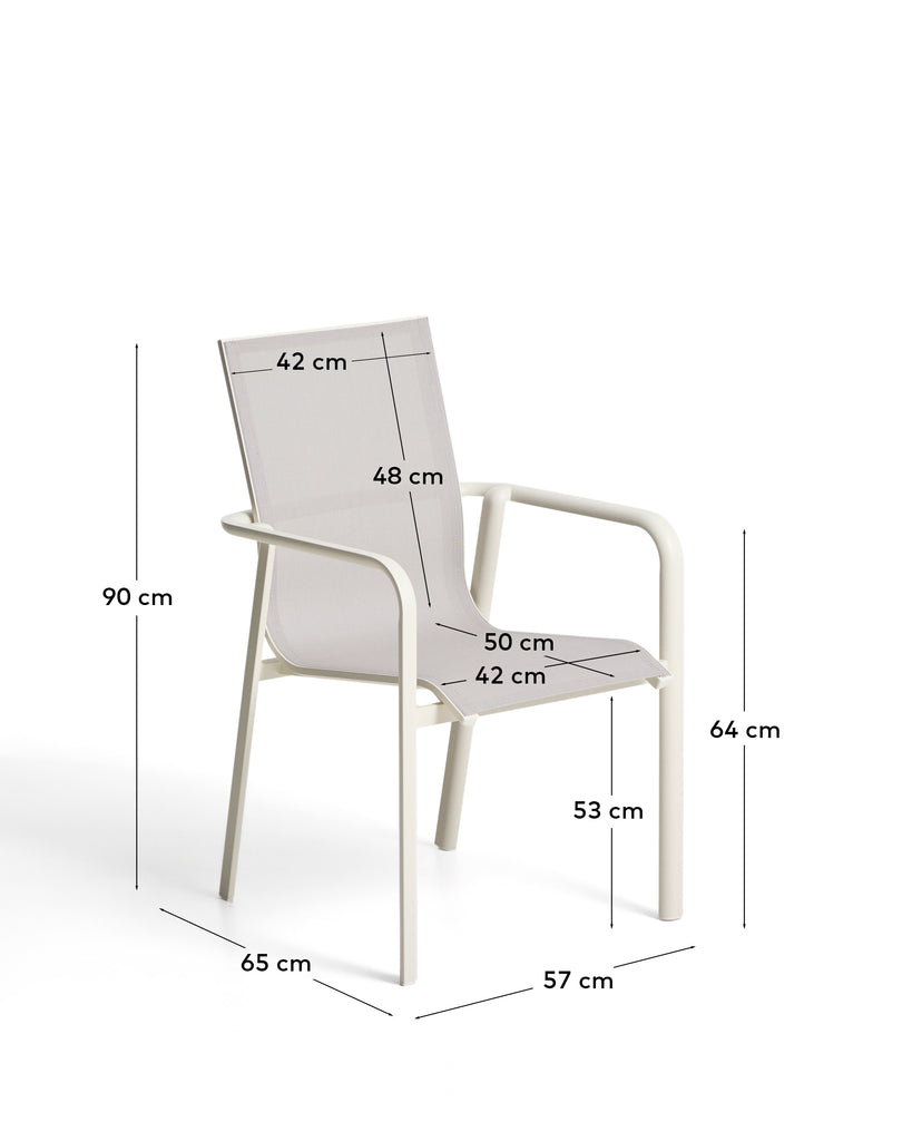 Chaise empilable d’extérieur Canea en textilène beige et aluminium écru