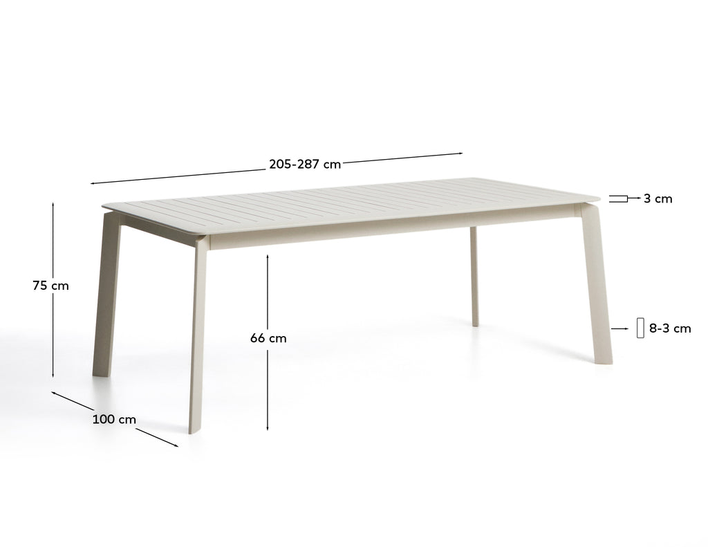 Table extensible Brela en aluminium couleur naturelle 205(287) x 100 cm