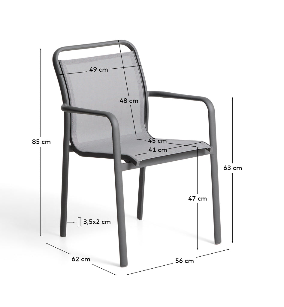 Chaise empilable d’extérieur Luri en aluminium graphite et textilène gris