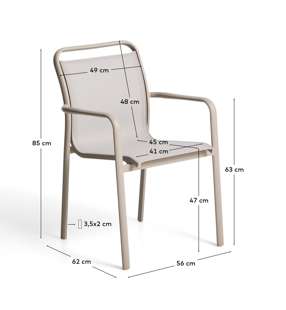 Chaise empilable d’extérieur Luri en aluminium taupe et textilène beige