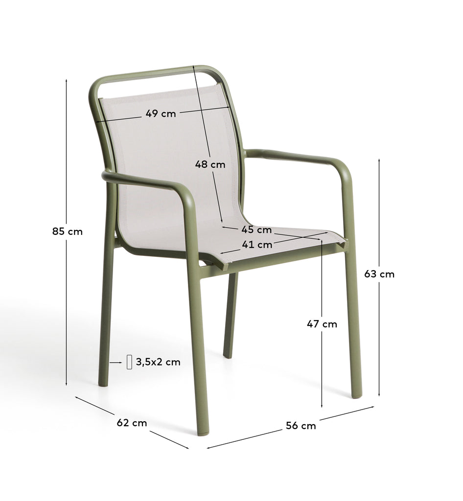 Chaise empilable d’extérieur Luri en aluminium vert et textilène beige