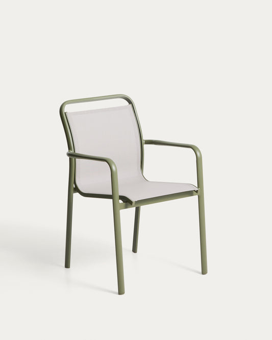 Chaise empilable d’extérieur Luri en aluminium vert et textilène beige