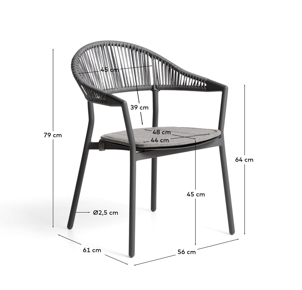 Chaise empilable d’extérieur Alimia en aluminium graphite et corde synthétique grise