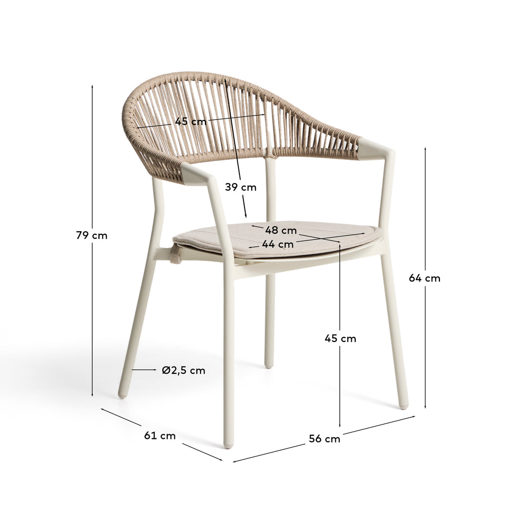 Chaise empilable d’extérieur Alimia en aluminium écru et corde synthétique beige