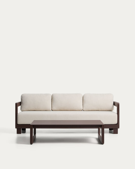Ensemble Nerano canapé 3 places et table basse en aluminium marron