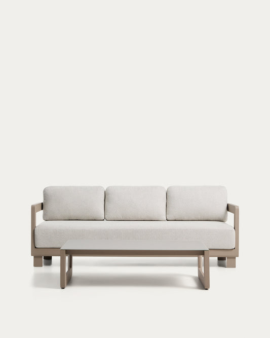Nerano set with 3-seater sofa and coffee table in taupe aluminium