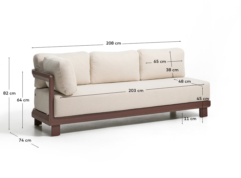Canapé Nerano 3 places en aluminium marron 208 cm