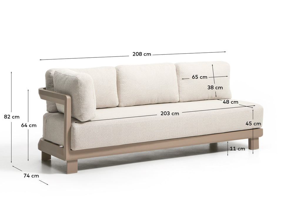 Canapé Nerano 3 places en aluminium taupe 208 cm