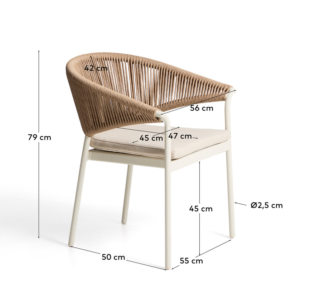 Chaise Zuara en aluminium écru et corde synthétique marron