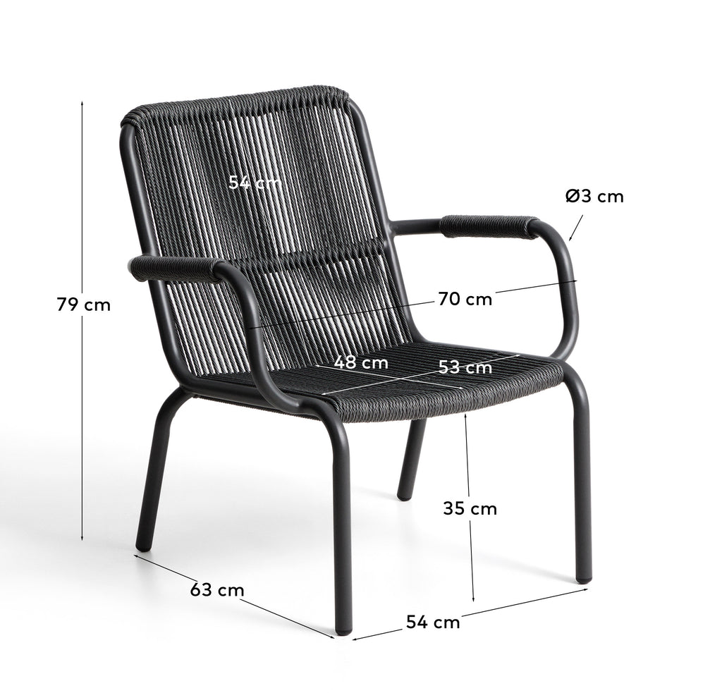 Fauteuil empilable Salis en aluminium graphite et corde synthétique gris foncé